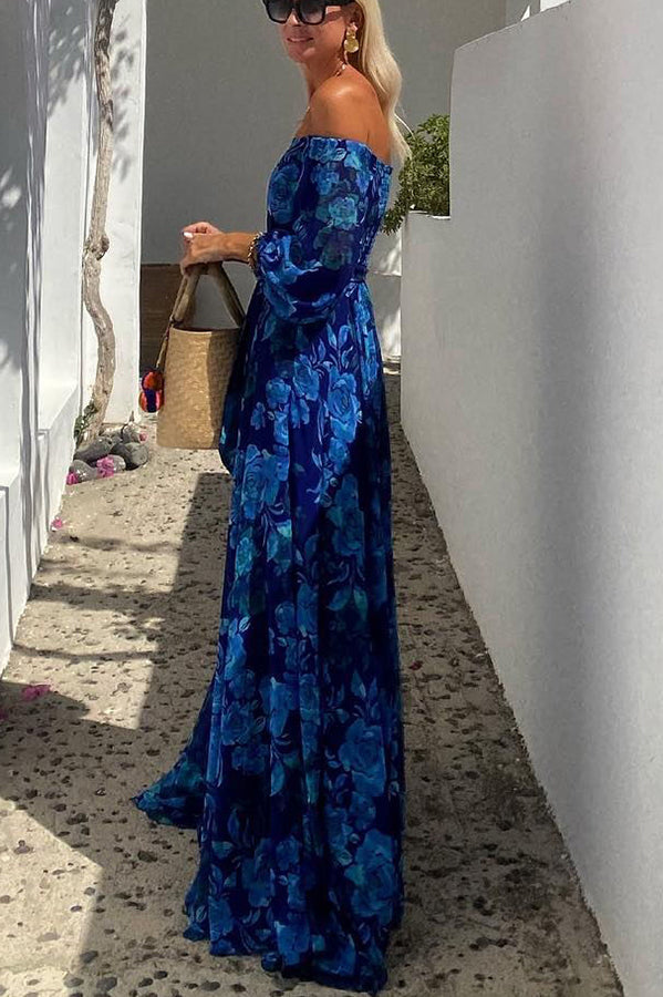Francesca - Vestido largo con estampado floral y mangas off-the-shoulder